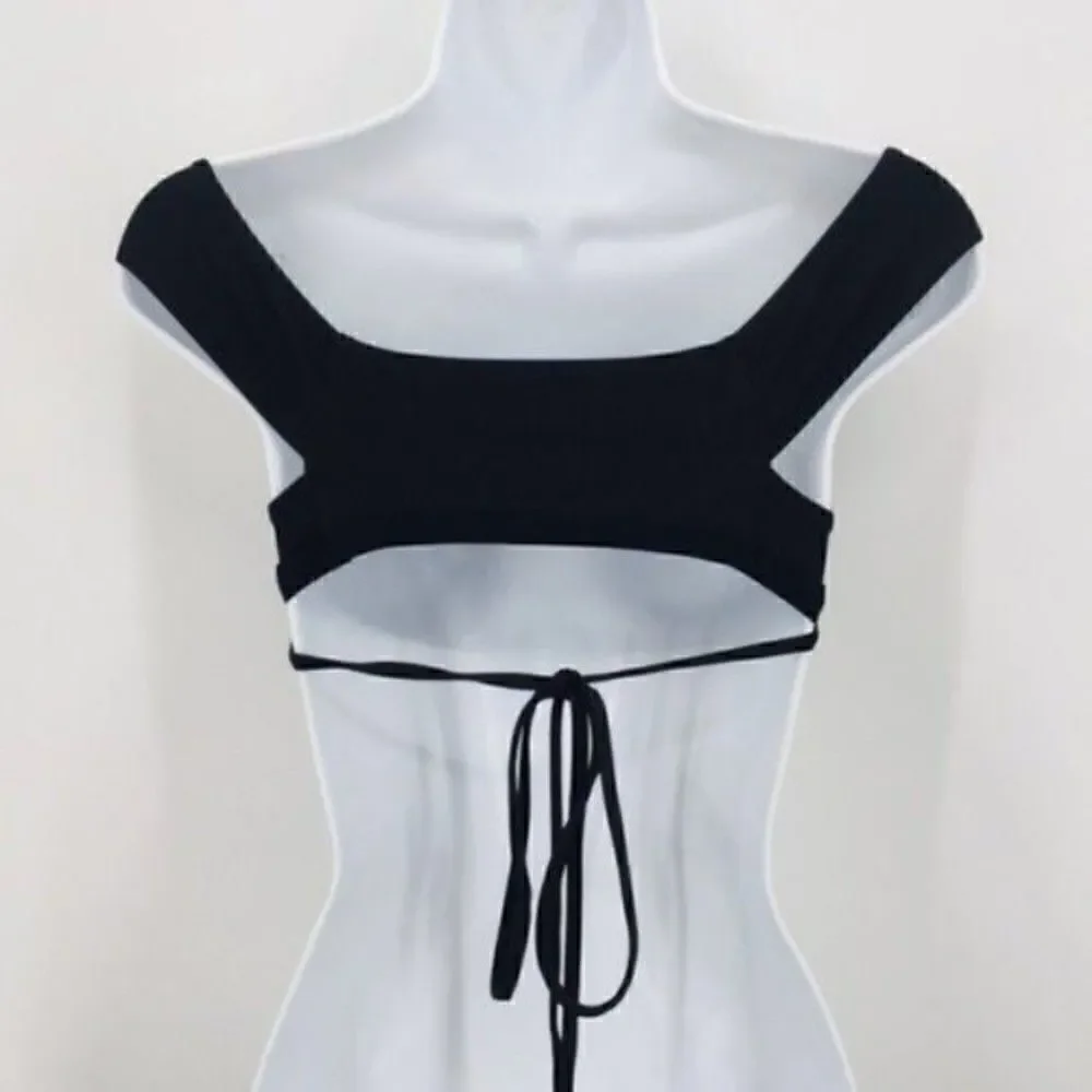 Frankie’s Bikinis black Shiloh off shoulder bikini top small BoxA
